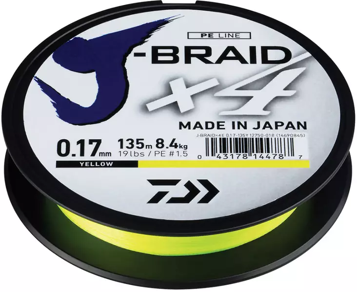 Daiwa J-Braid x4 135m Yellow - Kalastus Siimat - 043178144830 - 1