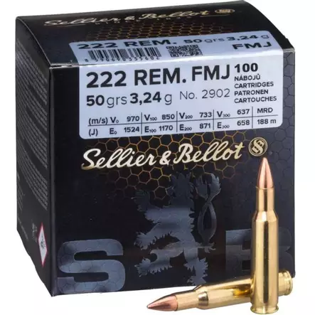 Sellier&Bellot 222 Rem. 3,24g FMJ 100kpl - Sellier&Bellot - 8590690335602 - 1