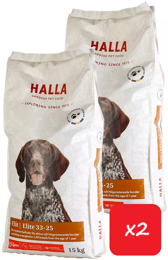 Halla Elit, 15kg - 2 säkkiä - Halla koiranruoka - 7350003233252 - 1