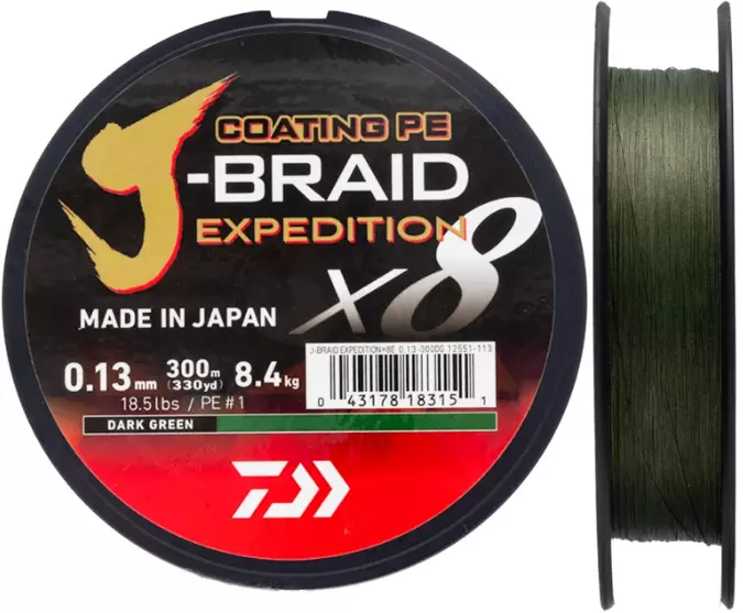 Daiwa J-Braid Expedition x8E 150m DGreen - Kalastus Siimat - 043178182863 - 1