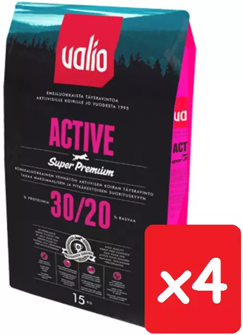 Valio Active 15kg - 4 säkkiä - Valio koiranruoka - 6438347000027x4 - 1