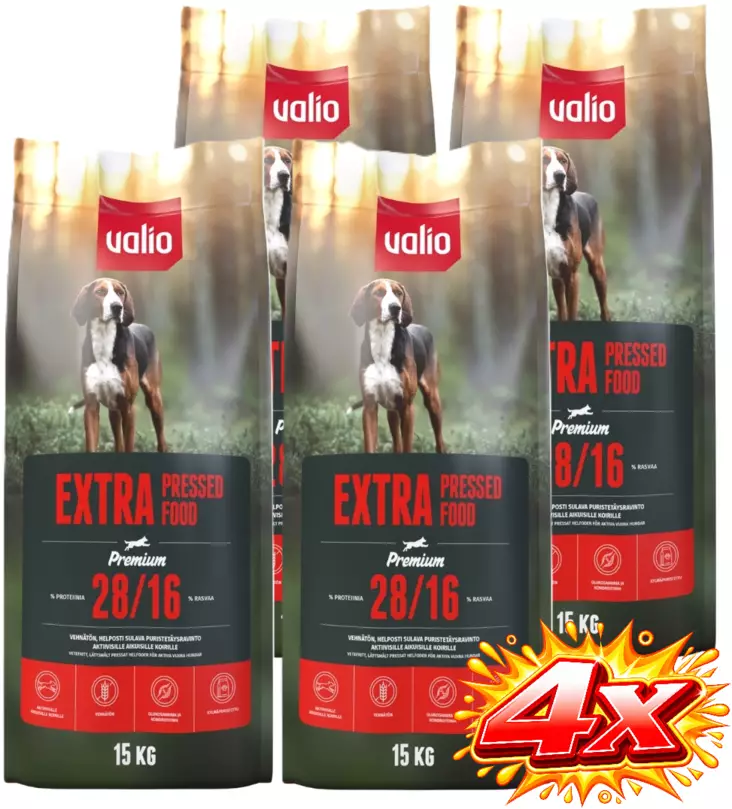 Valio Extra Pressed 15kg 28/16 -4 säkkiä - Valio koiranruoka - 6438347000058x4 - 1