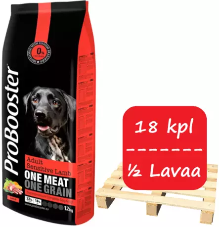 ProBooster Adult Sensitive Lamb 12kg -18x - ProBooster koiranruoka - 98712x18 - 1