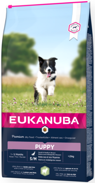 Eukanuba Puppy Sm./Med. Lamb&Rice 12kg - Koiranruoka ja herkut - 8710255168777 - 1