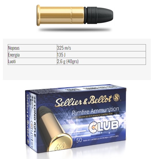 Sellier&Bellot 22 LR Club - Pienoiskiväärin ja pistoolin patruunat - 8590690355297 - 1