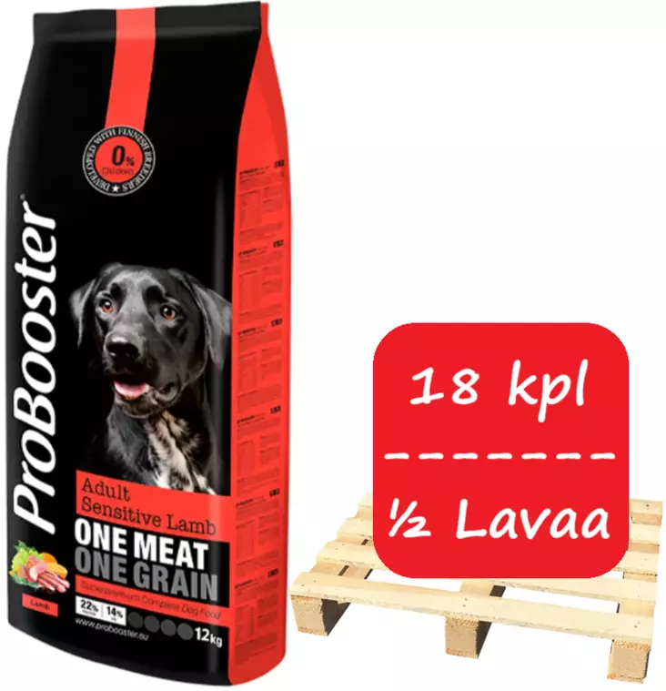 ProBooster Adult Sensitive Lamb 12kg -18x - ProBooster koiranruoka - 98712x18 - 1