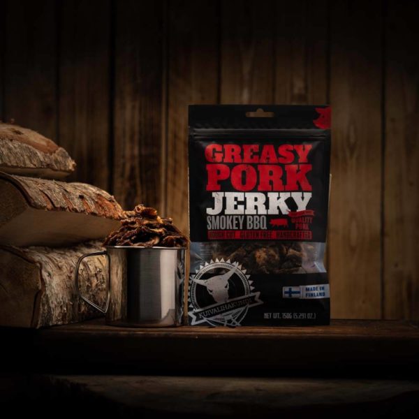 Kuivalihakundi Greasy Pork Jerky - Retkiruoka- Retkimuona- Vaellusruoka - 6430063300139 - 1